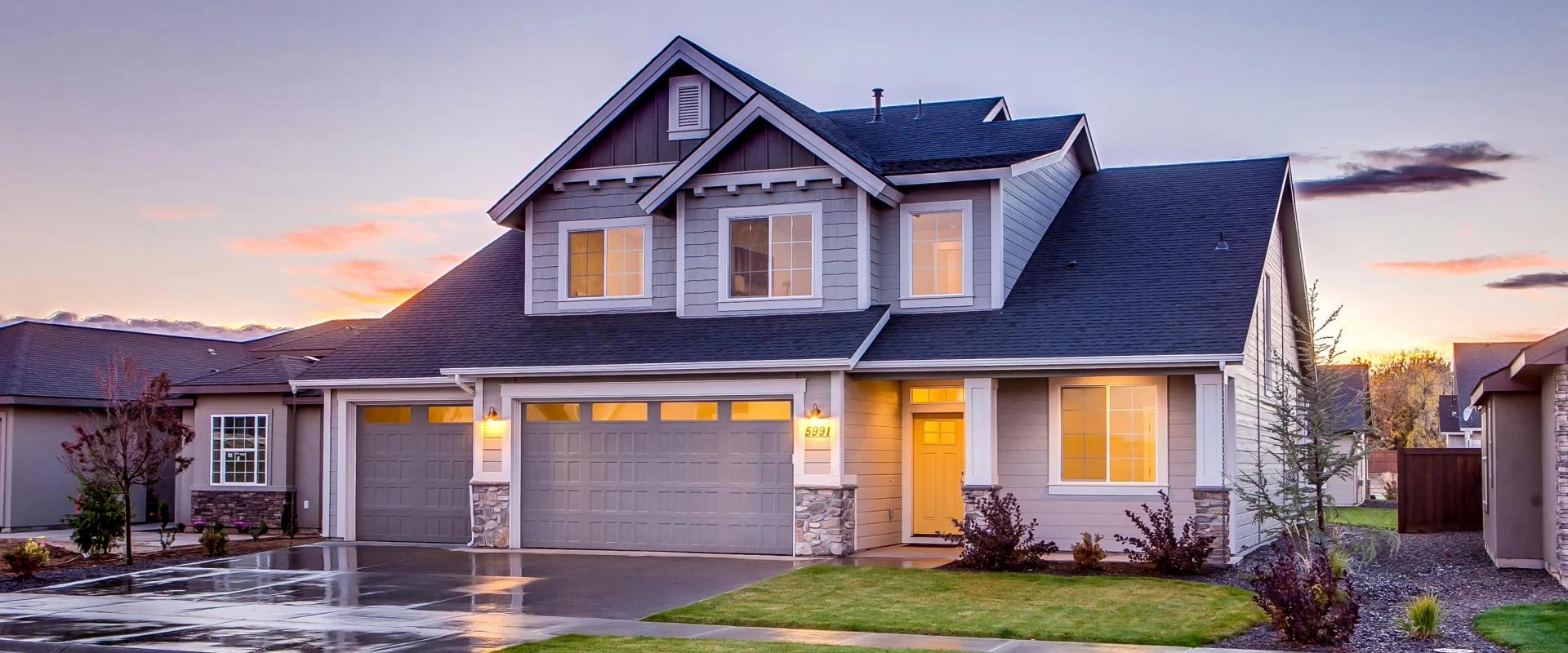 Luxury showhome exterior at sunset - professional cleaning services Calgary Edmonton